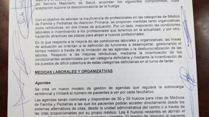 Documento firmado por el Comité de Huelga de Madrid.