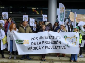 Una de las concentraciones de la semana de huelga, en este caso de CESM Aragón en Zaragoza.