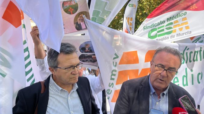 Rafael Ojeda y Víctor Pedrera en una de las manifestaciones frente al ministerio.